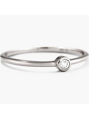 NEW Mejuri 14k White Gold Round Solitaire Single Solo Diamond Stacker Ring Sz 6